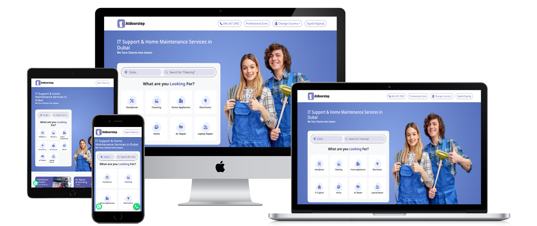 Atdoorstep — Home services marketplace for Dubai — cleaning, maid and handyman bookings.
