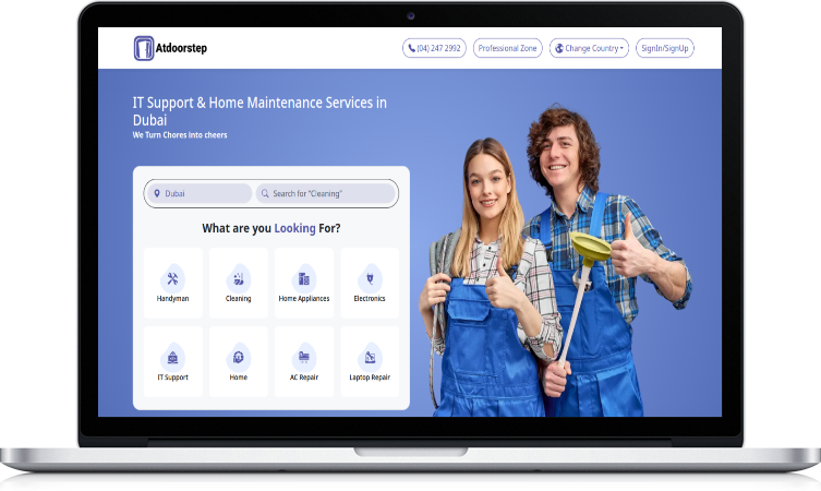 Atdoorstep — Home services marketplace for Dubai — cleaning, maid and handyman bookings.