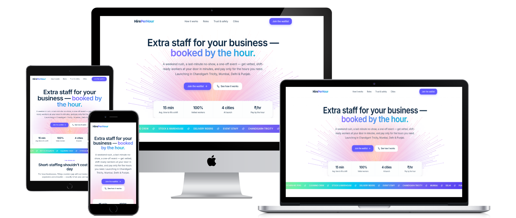 HirePerHour — On-demand staffing marketplace — vetted hourly workers booked in minutes, not days.