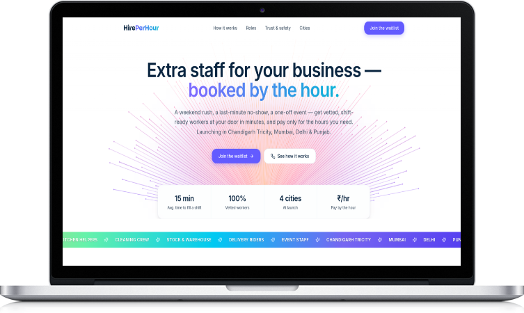 HirePerHour — On-demand staffing marketplace — vetted hourly workers booked in minutes, not days.