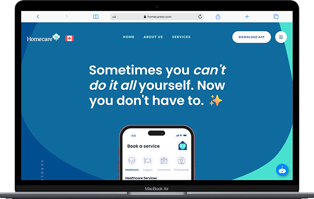Homecare — Healthcare appointment booking website and app for the Canadian market.