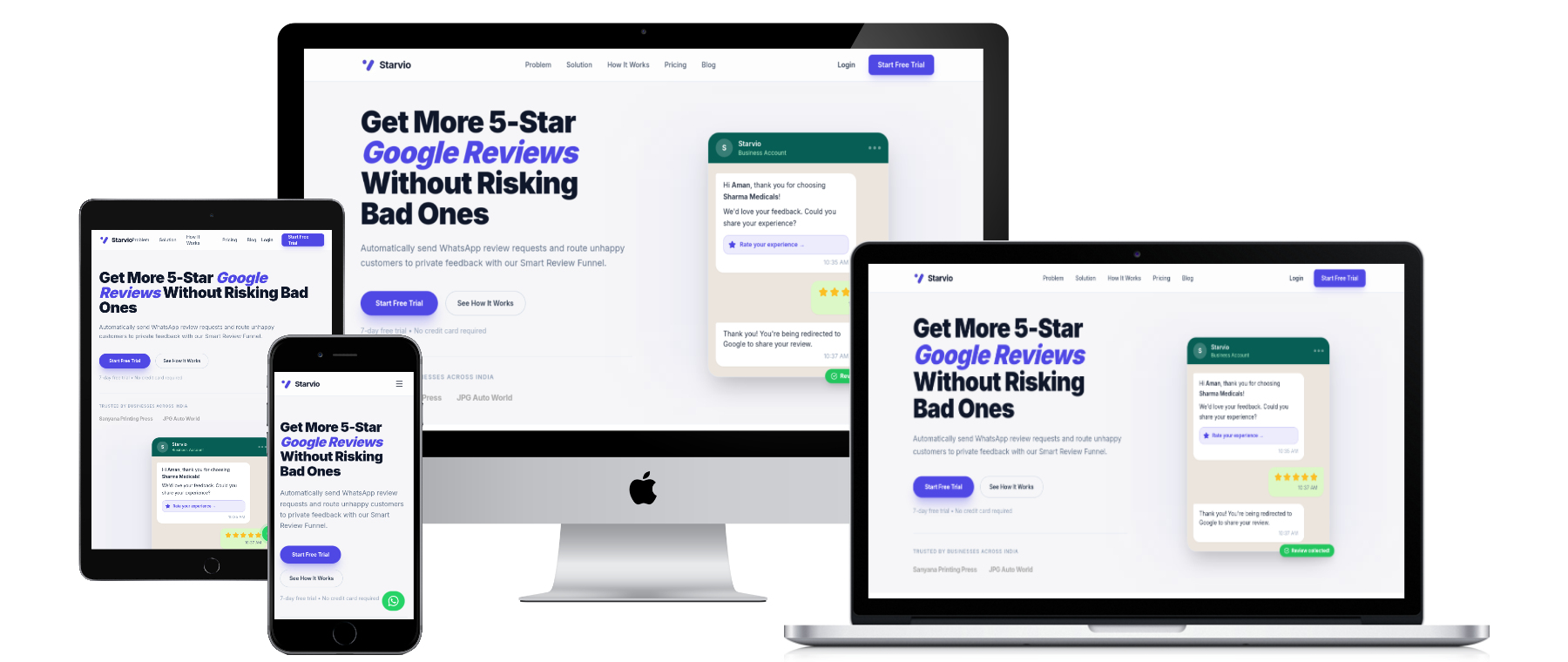 Starvio — WhatsApp-native review platform that grows Google ratings and catches unhappy customers first.